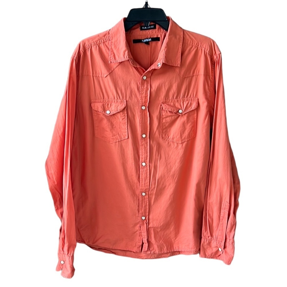 Carbon Men’s L Classic Fit 100% Cotton Long Sleeve Muted Orange Pearl Snap Shirt